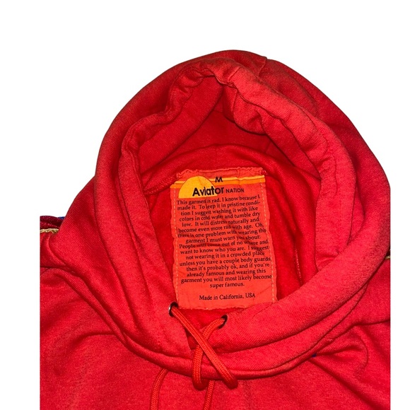 Aviator Nation Red Hoodie Velvet 5 Stripe Women’s Small Neon Red Rare - Picture 4 of 4